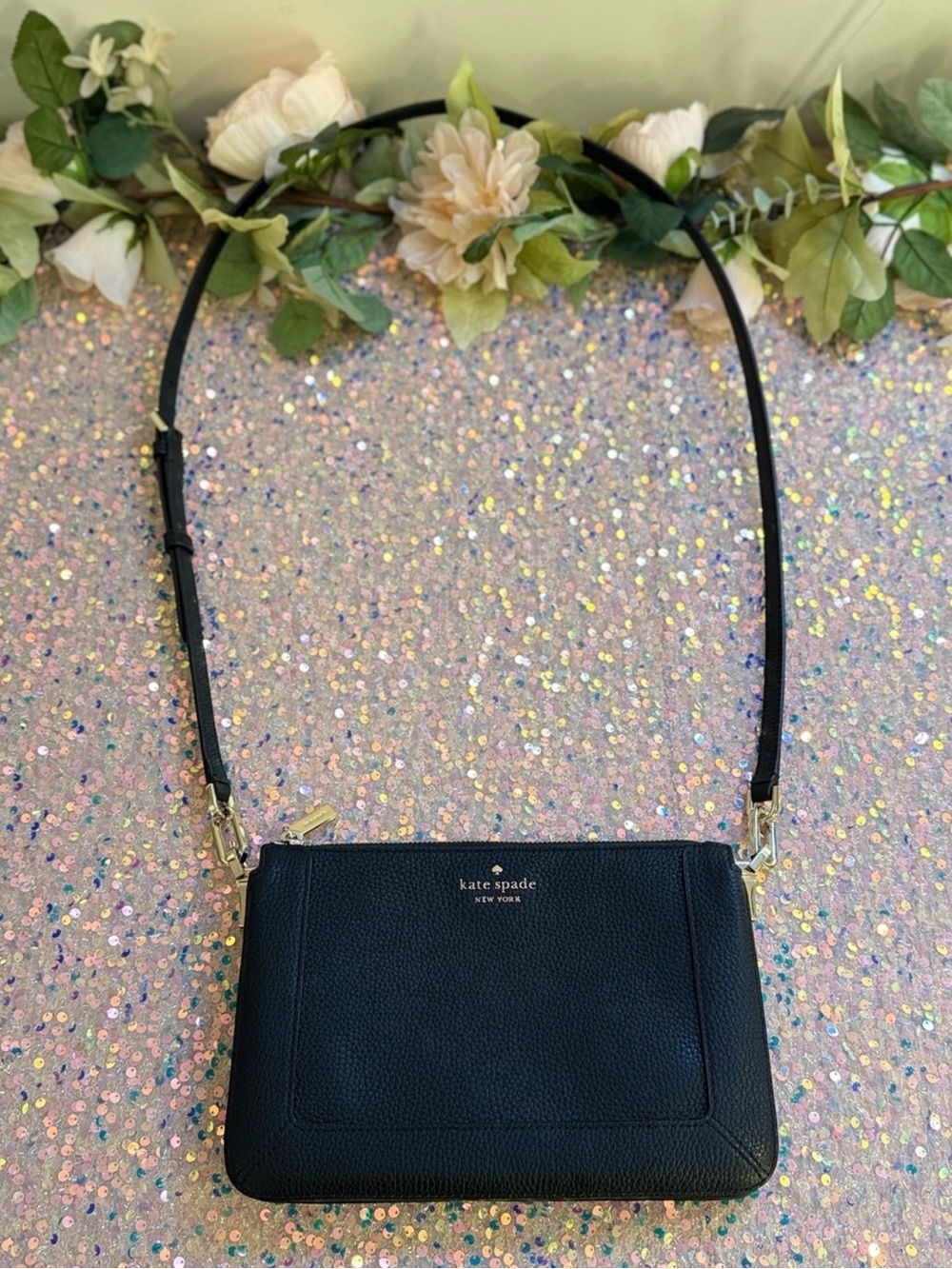 Kate Spade Black Triple Gusset Pocket Crossbody with Gold Hardware - Like New